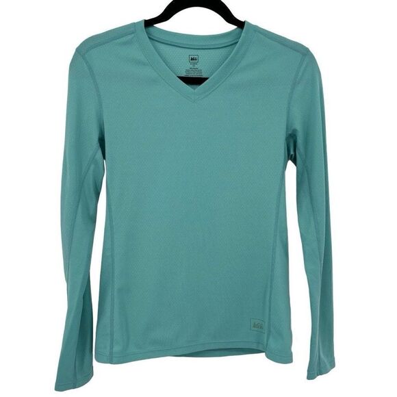 REI Women’s V-Neck Long Sleeve Active Tee Green XS - Picture 1 of 7